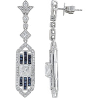 Platinum 0.92 Carat Sapphire and 2.57 Carat Diamond Drop Earrings with Princess Cut Diamonds - Platinum 950