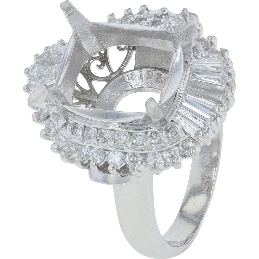 Platinum 0.93 Carats Diamond Semi-Mount Ring with Halo Setting