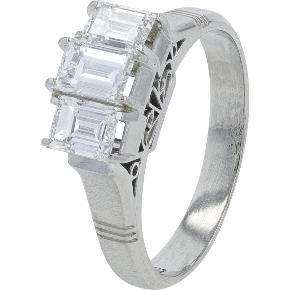 Platinum 0.95 Carat Three - Stone Emerald Cut Diamond Band - Platinum 900