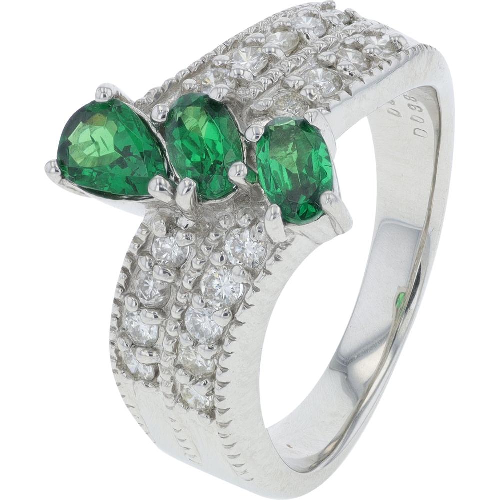 Platinum 0.95 Carats Green Garnet Bypass Ring with 0.38 Carats Diamond Accents