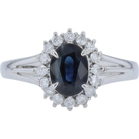 Platinum 0.97 Carat Oval Sapphire Halo Ring with 0.22 Carat Round Diamonds
