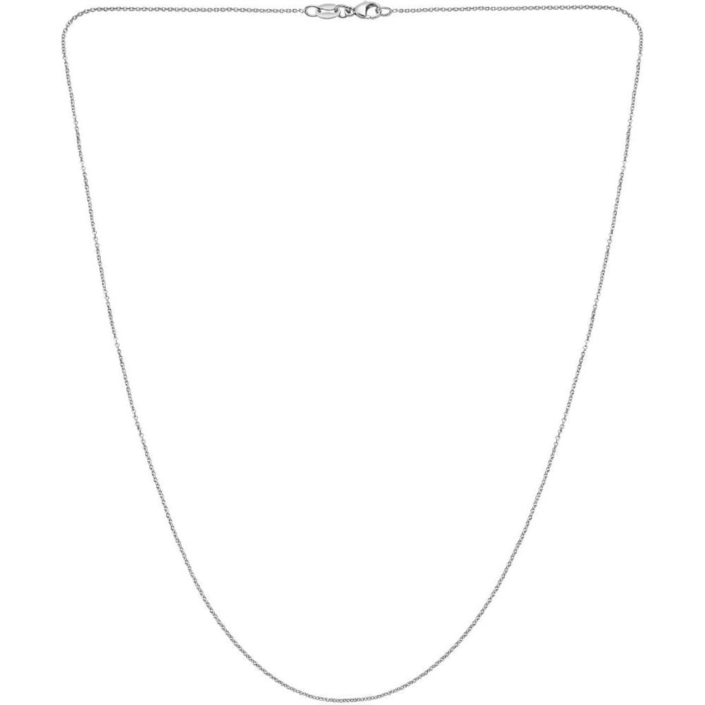 Platinum 0.97mm Polished Oval Cable Chain Necklace with Pear Shaped Lobster Clasp - 16" by Orozza Fine Jewelry