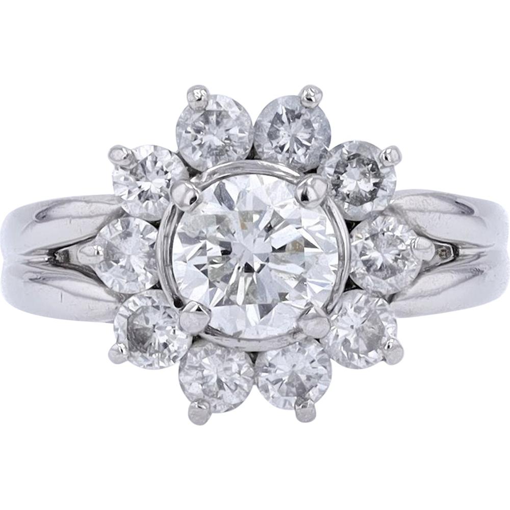 Platinum 0.98 Carat Round Cut Diamond Halo Engagement Ring - 2.00 Carat Total Diamond Weight