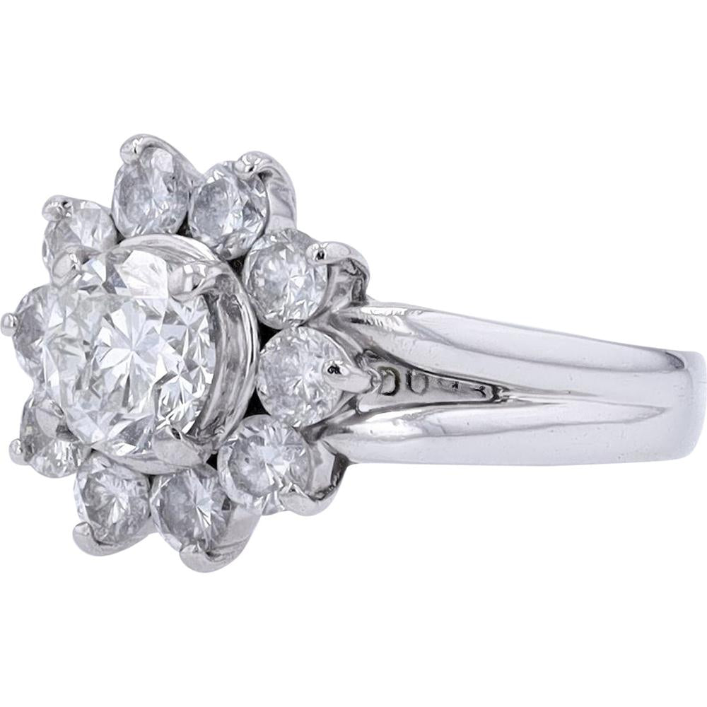 Platinum 0.98 Carat Round Cut Diamond Halo Engagement Ring - 2.00 Carat Total Diamond Weight