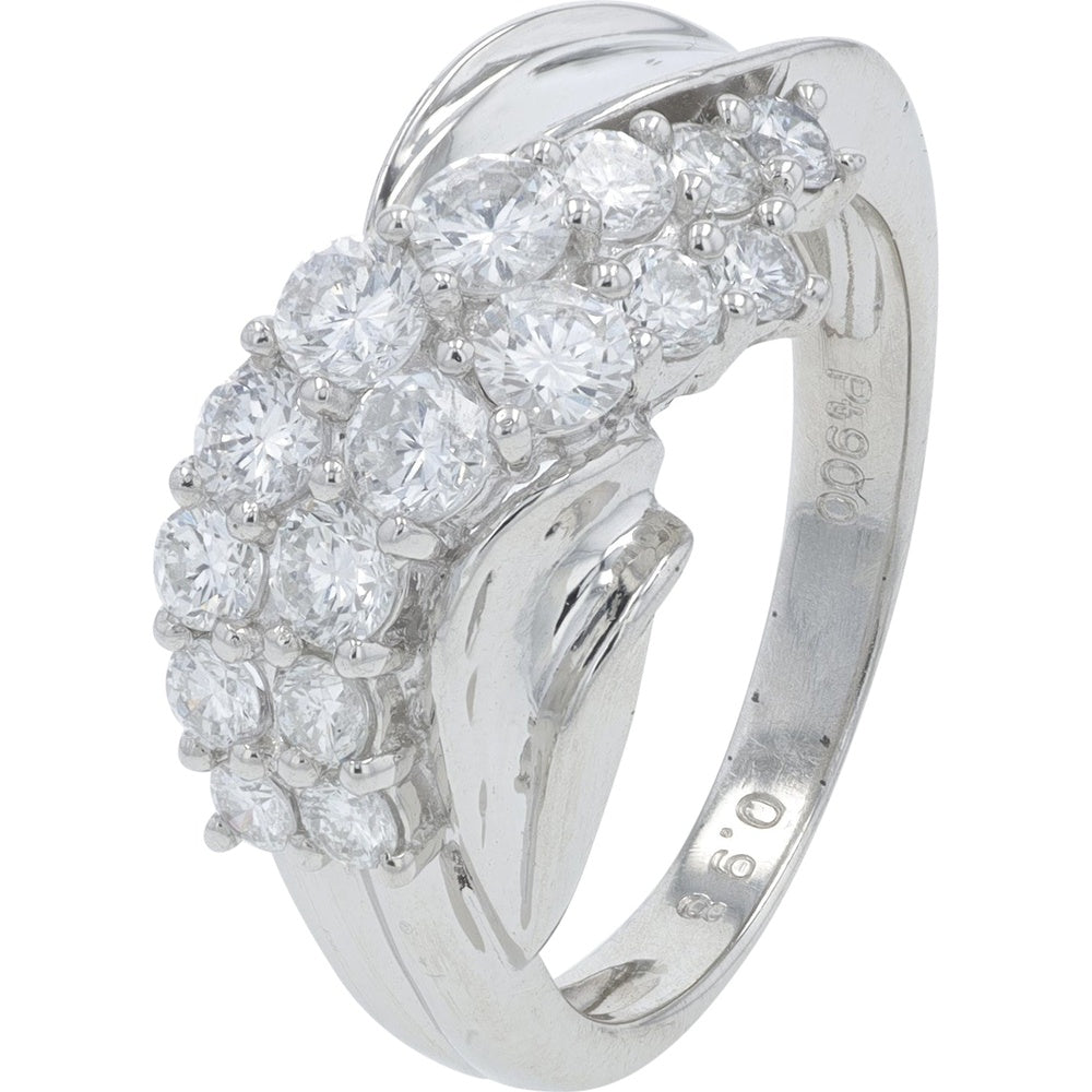 Platinum 0.98 Carat Total Weight Crossover Ring with Prong-Set Round Brilliant Diamonds