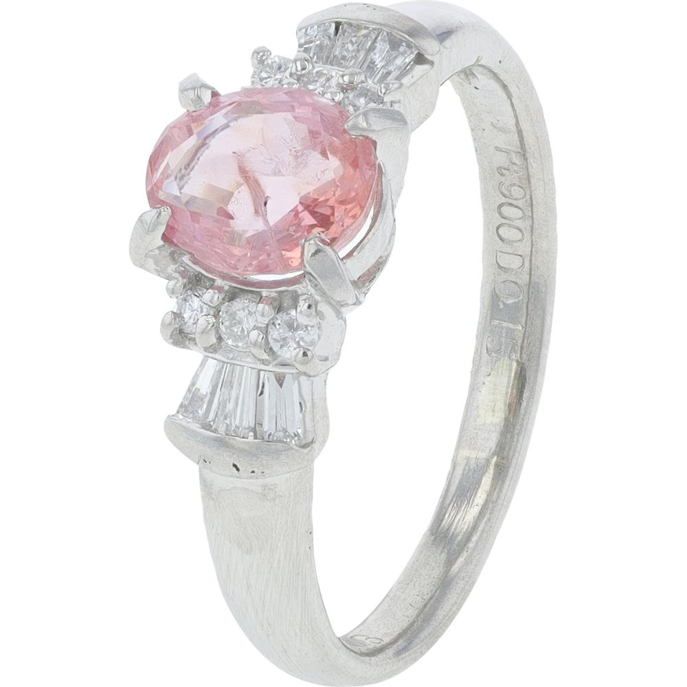 Platinum 0.983 Carat Pink Sapphire Ring with Diamond Accents - 0.15 Carat Total Diamond Weight