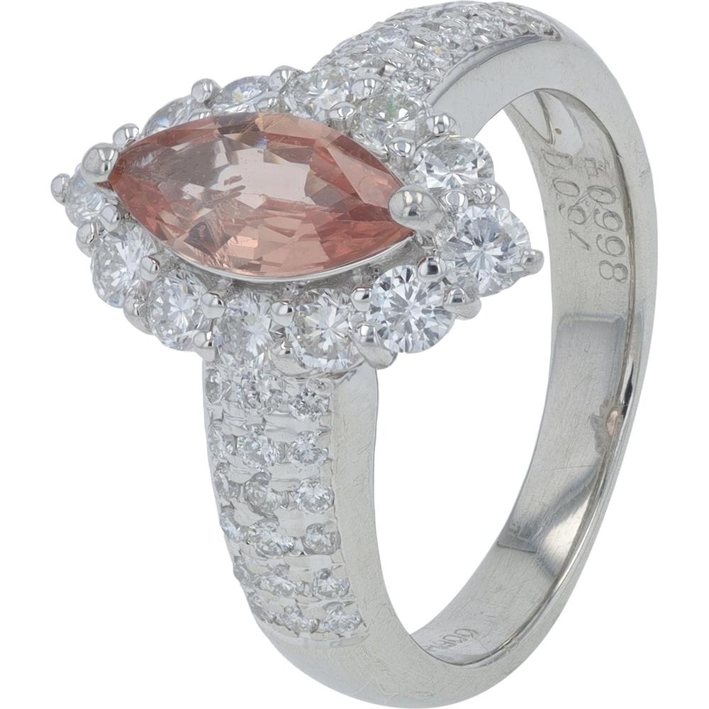 Platinum 0.99 Carat Marquise Pink Sapphire Ring with Diamond Halo - 0.94 Carat Total Diamond Weight