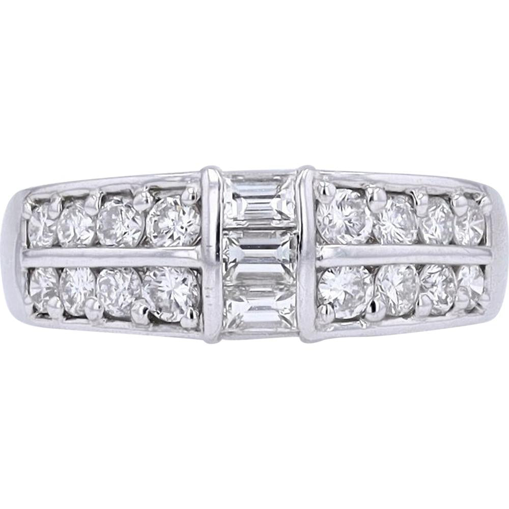 Platinum 1.0 Carats Three Stone Diamond Band with Brilliant Round Cut Diamonds