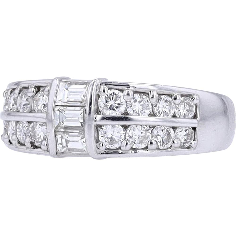 Platinum 1.0 Carats Three Stone Diamond Band with Brilliant Round Cut Diamonds