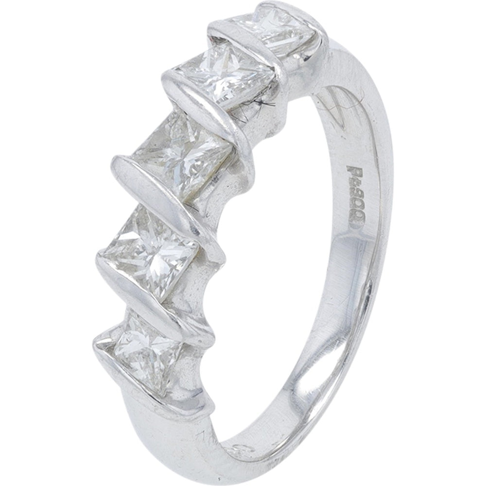 Platinum 1.00 Carat Diamond Band with Geometric Bar-Set Square-Cut Diamonds