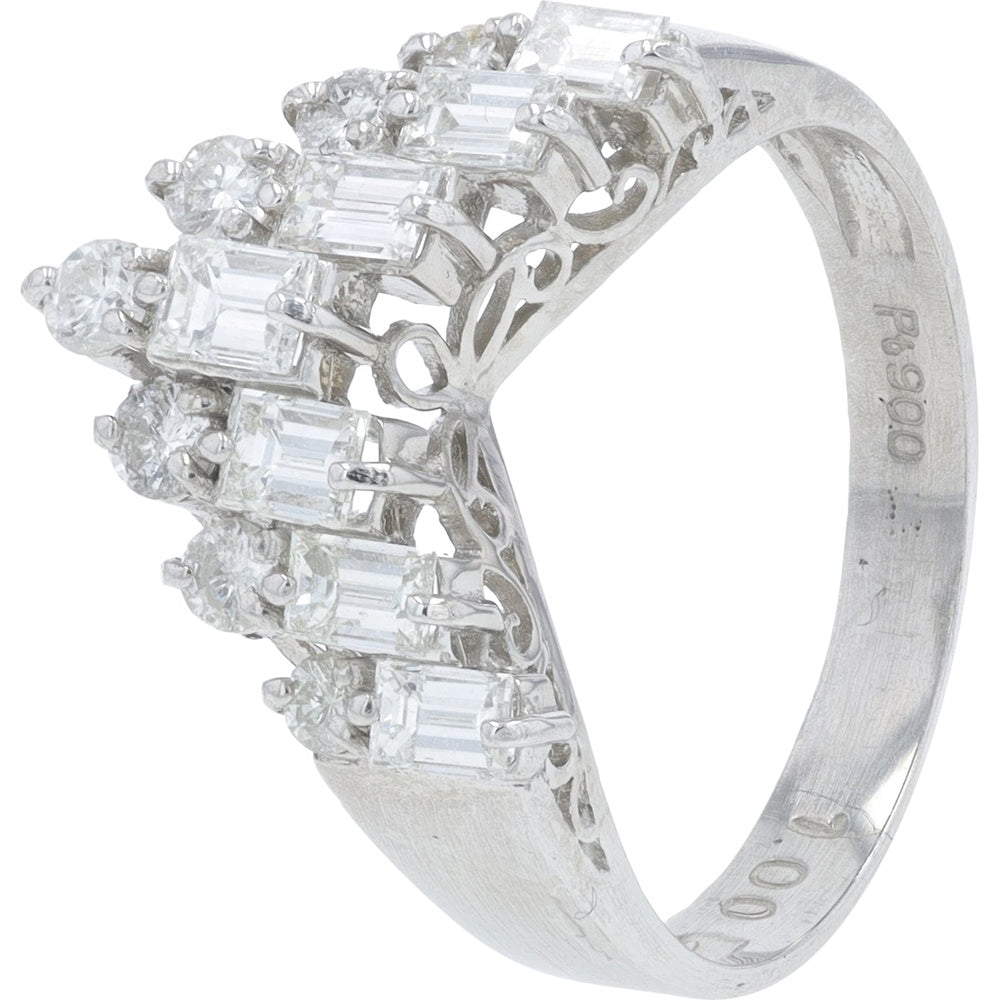 Platinum 1.00 Carat Diamond Ring Wrap with Baguette and Round Stones