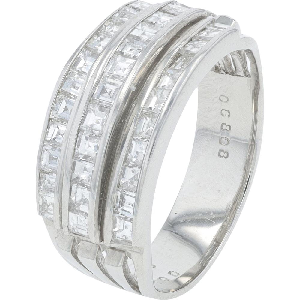 Platinum 1.00 Carat Diamond Three Row Band with Square Cut Diamonds - 1.00 Carat Total Diamond Weight