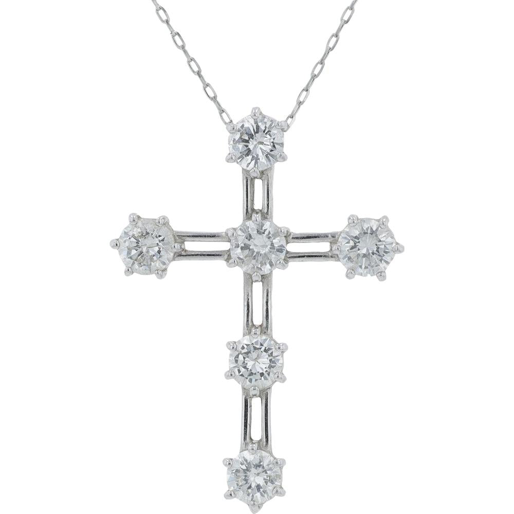 Platinum 1.00 Carat Total Diamond Cross Pendant with Prong - Set Round Diamonds