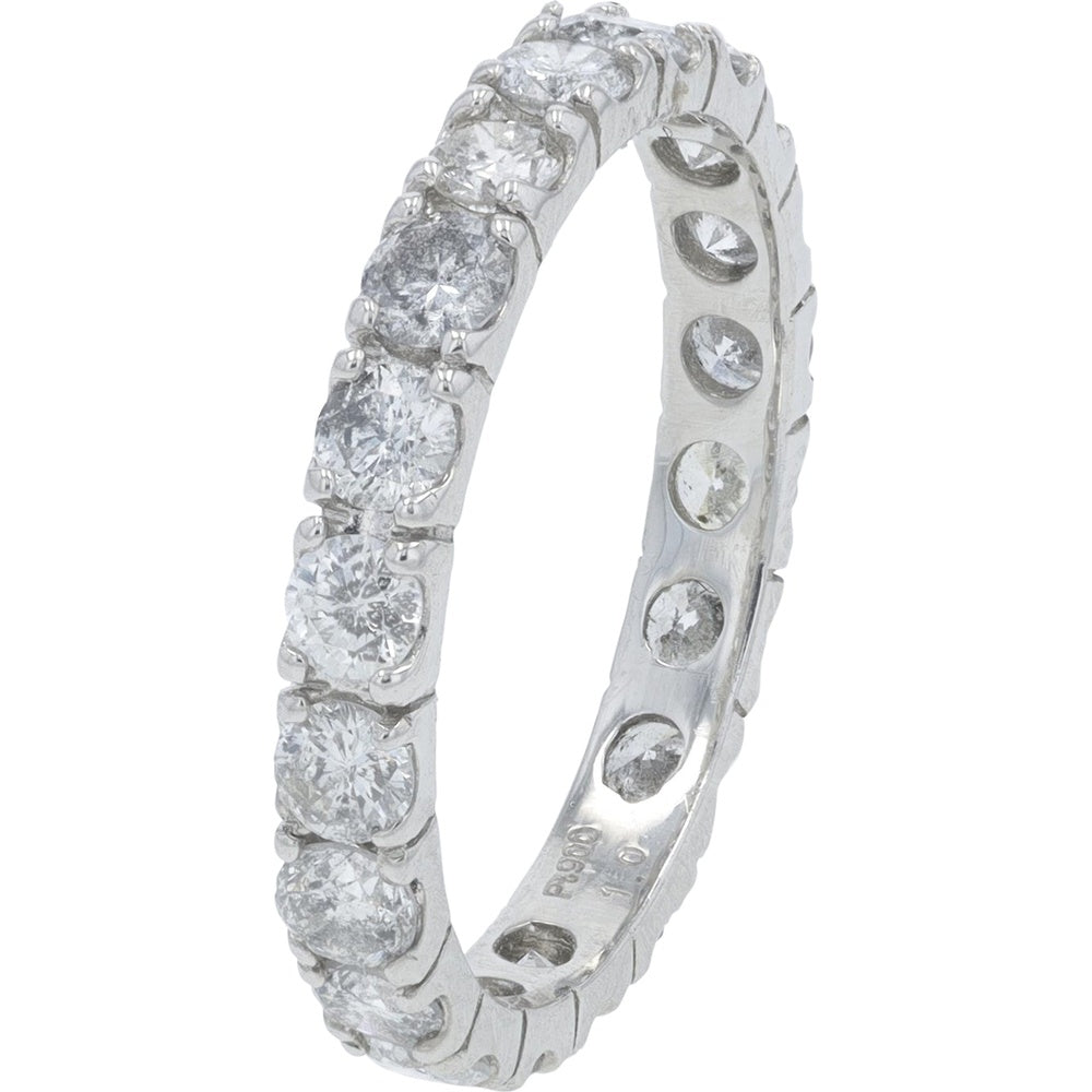 Platinum 1.00 Carat Total Diamond Weight Eternity Band with Prong Set Round Diamonds