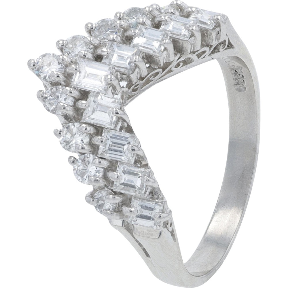 Platinum 1.00 Carat Total Weight Diamond Chevron Band with Alternating Emerald Cut and Round Brilliant Stones