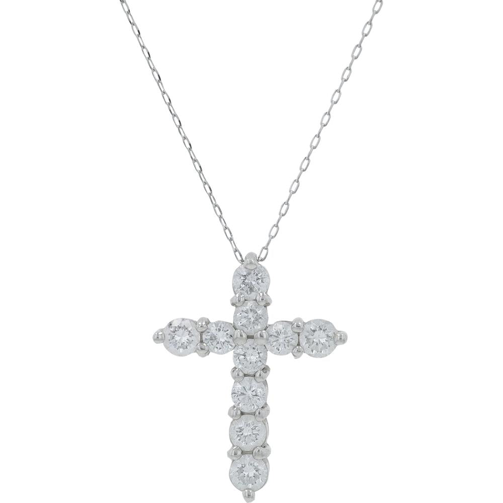 Platinum 1.00 Carat Total Weight Diamond Cross Pendant with 18" Chain