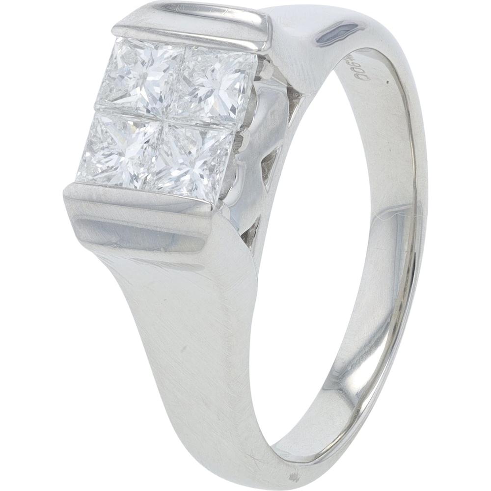 Platinum 1.00 Carat Total Weight Diamond Ring with Four Princess Cut Stones