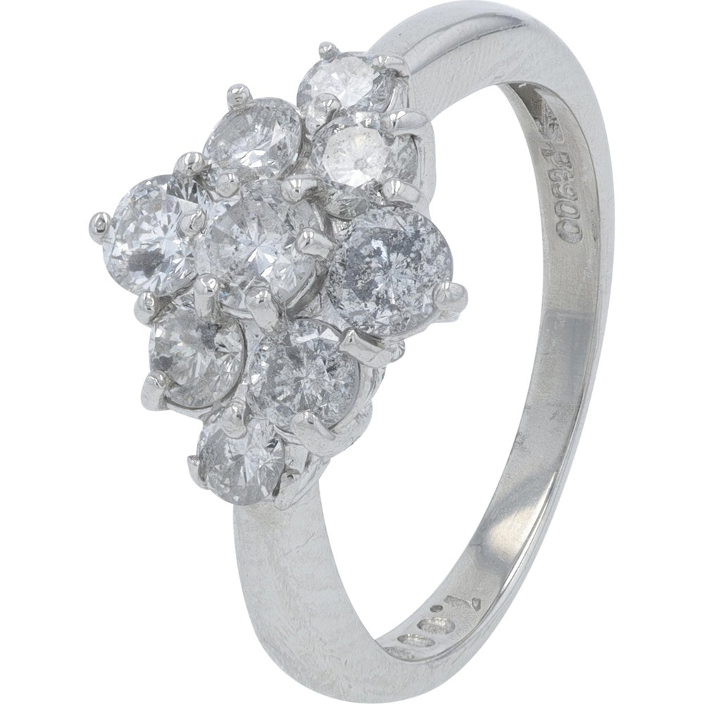 Platinum 1.00 Carat Total Weight Floral Cluster Ring with Round Brilliant Cut Diamonds - Size 4.5