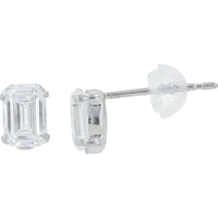 Platinum 1.00 Carat Total Weight Lab Grown Diamond Emerald Cut Stud Earrings with Four-Prong Setting