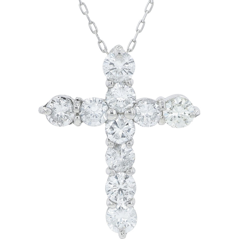 Platinum 1.00 Carat Total Weight Round Diamond Cross Pendant with 18-Inch Chain