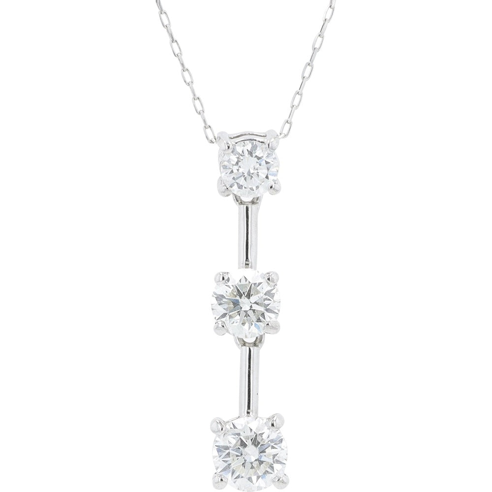 Platinum 1.00 Carat Total Weight Three-Stone Graduated Round Diamond Drop Pendant with 18-Inch Chain
