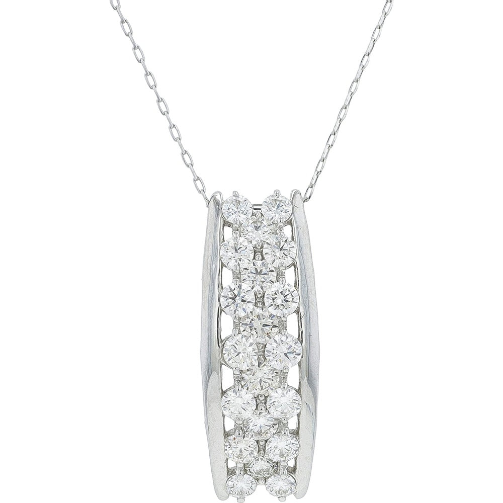 Platinum 1.00 Carat Total Weight Vertical Channel-Set Round Diamond Pendant with Cable Chain