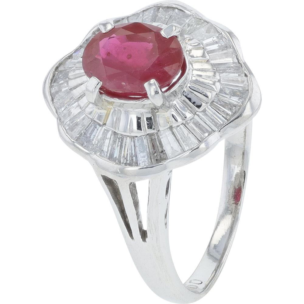 Platinum 1.00 Carats Ruby Ring with Diamond Halo - 0.97 Carats Total Diamond Weight