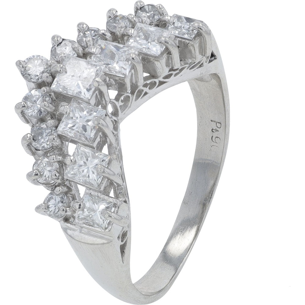 Platinum 1.01 Carat Diamond Chevron Band with Square and Round Cut Stones - Size 6