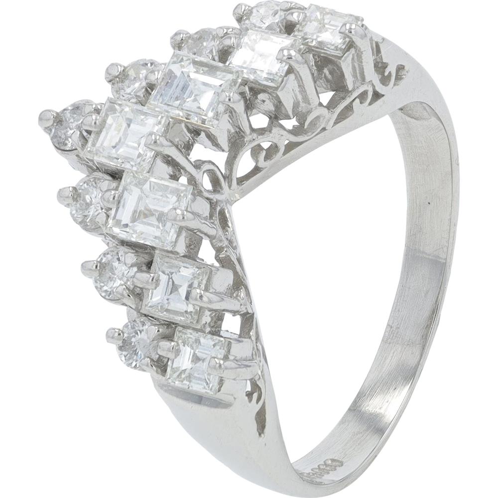 Platinum 1.01 Carat Diamond Chevron Band with Square and Round Diamonds