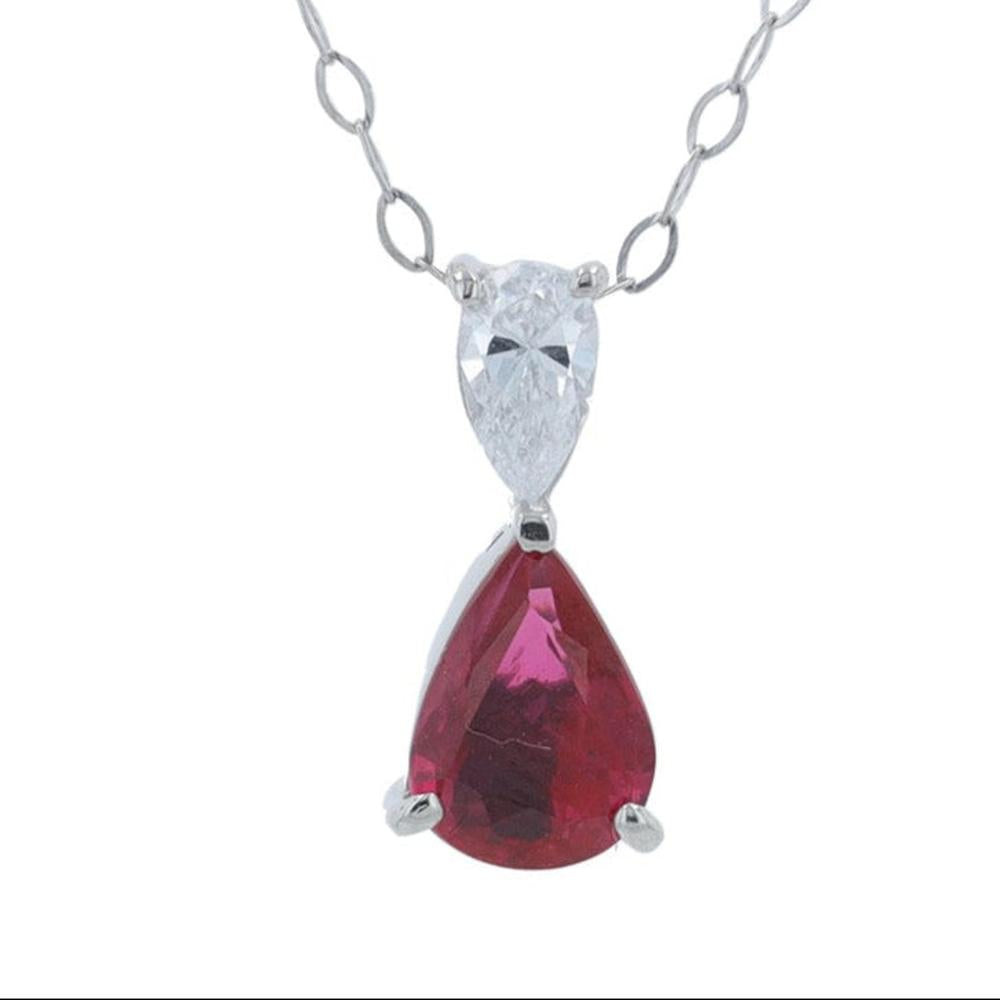 Platinum 1.01 Carat Myanmar Ruby Pendant with 0.20 Carat Diamond Accent - 18" Chain