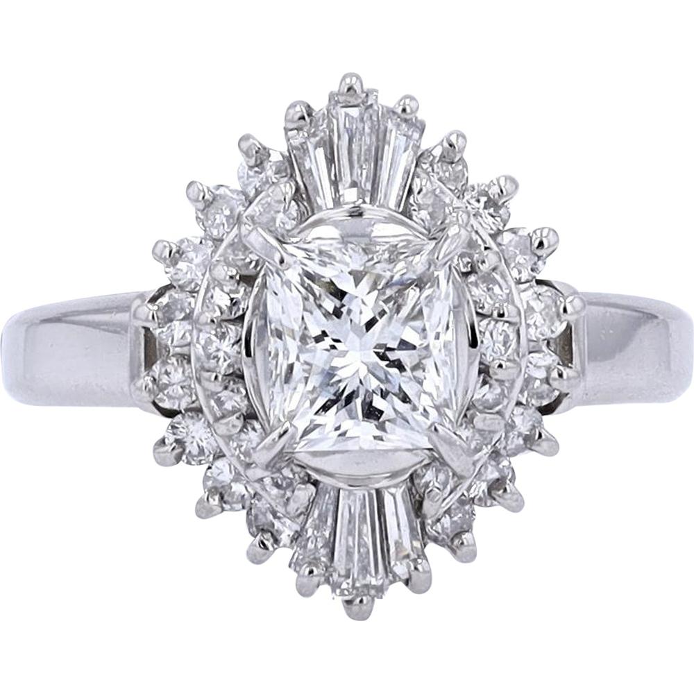 Platinum 1.01 Carat Princess Cut Diamond Engagement Ring with 1.58 Carat Total Diamond Weight - GIA Certified