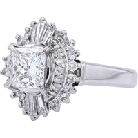 Platinum 1.01 Carat Princess Cut Diamond Engagement Ring with 1.58 Carat Total Diamond Weight - GIA Certified