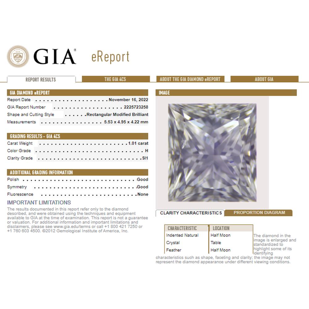 Platinum 1.01 Carat Princess Cut Diamond Engagement Ring with 1.58 Carat Total Diamond Weight - GIA Certified