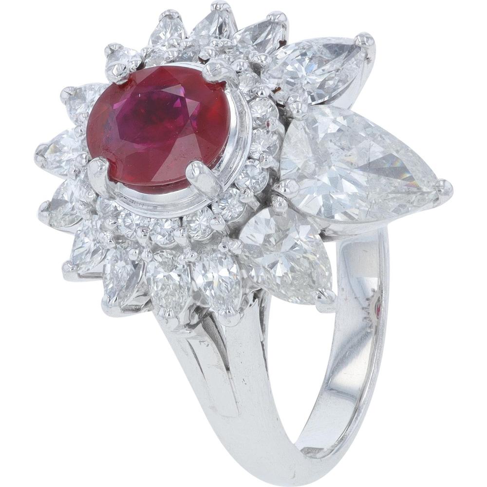 Platinum 1.01 Carat Ruby Halo Ring with 2.232 Carat Total Diamond Weight