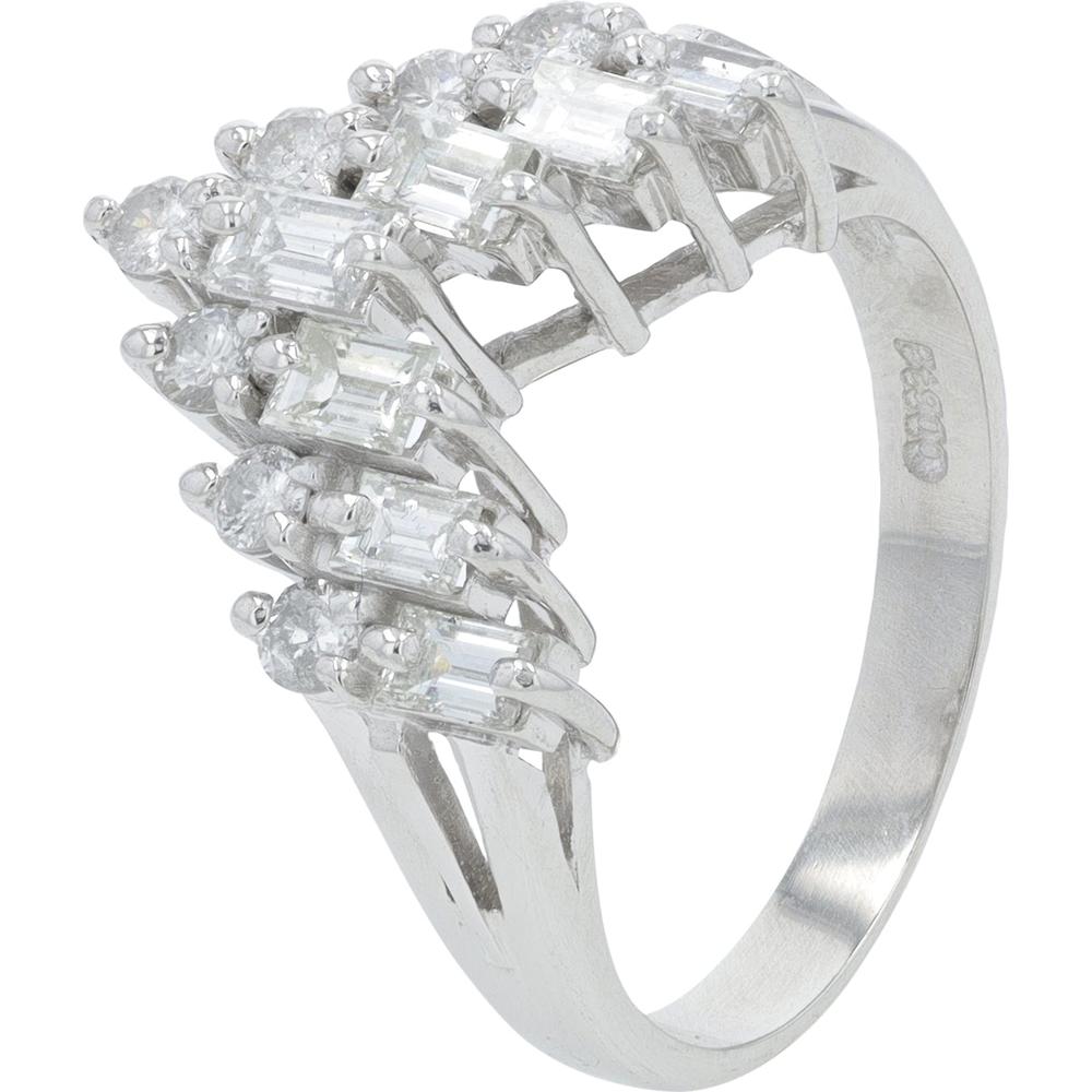 Platinum 1.01 Carat Total Weight Diamond Chevron Ring - 0.51 Carat Main Diamonds