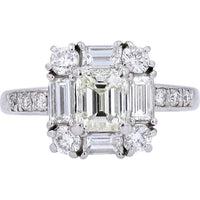 Platinum 1.01 Carats Emerald Cut Diamond Engagement Ring - 2.01 Carats Total Diamond Weight