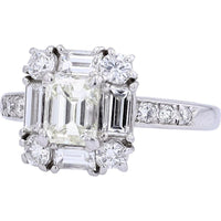 Platinum 1.01 Carats Emerald Cut Diamond Engagement Ring - 2.01 Carats Total Diamond Weight