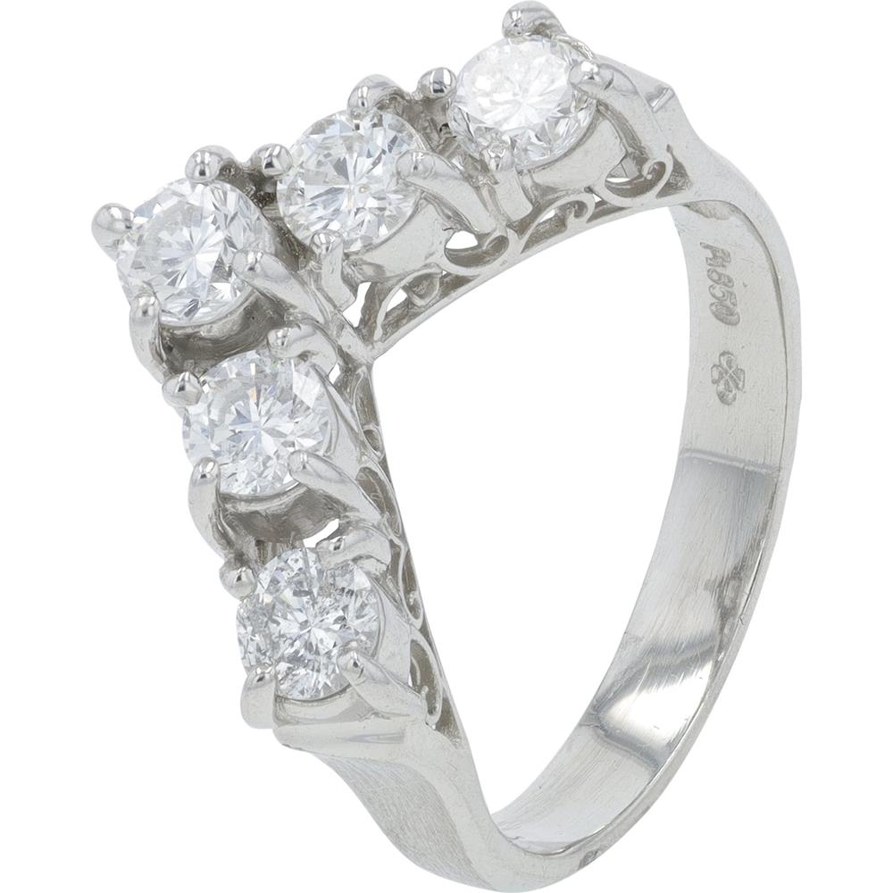 Platinum 1.02 Carat Diamond Chevron Band with Round Prong Set Diamonds