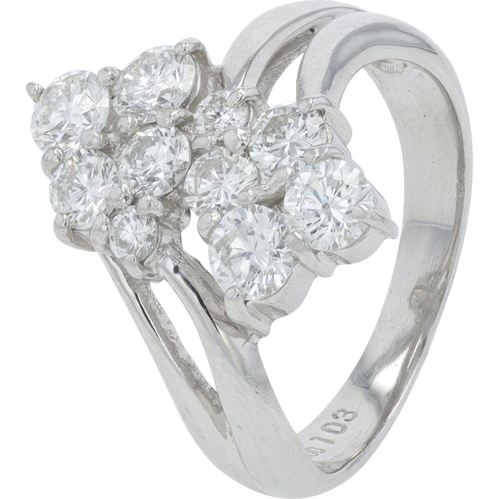 Platinum 1.03 Carat Total Weight Diamond Cluster Ring - 1.03 Carat Total Diamond Weight