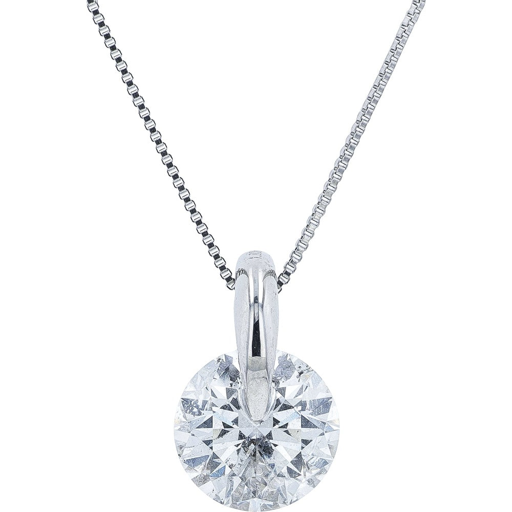 Platinum 1.036 Carat Total Weight Round Diamond Solitaire Pendant with 17.5 Inch Box Chain