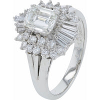 Platinum 1.04 Carat Emerald-Cut Engagement Ring with Baguette and Round Diamond Double Halo - 1.76 Carat Total Diamond Weight