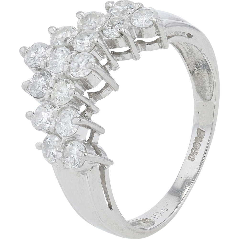 Platinum 1.04 Carat Multi-Row Round Diamond Statement Ring with Secure Prong Setting