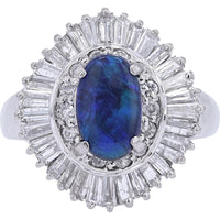 Platinum 1.05 Carat Black Opal Ballerina Ring with 1.43 Carat Diamond Halo
