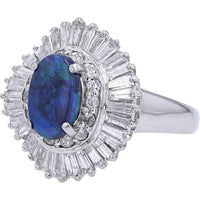 Platinum 1.05 Carat Black Opal Ballerina Ring with 1.43 Carat Diamond Halo