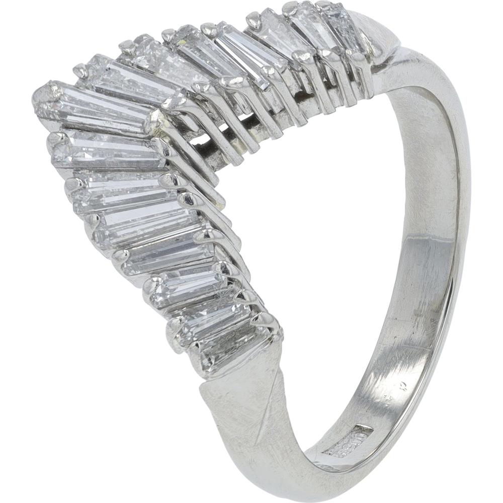 Platinum 1.05 Carat Total Weight Chevron Diamond Ring - Prong Set Baguette Diamonds
