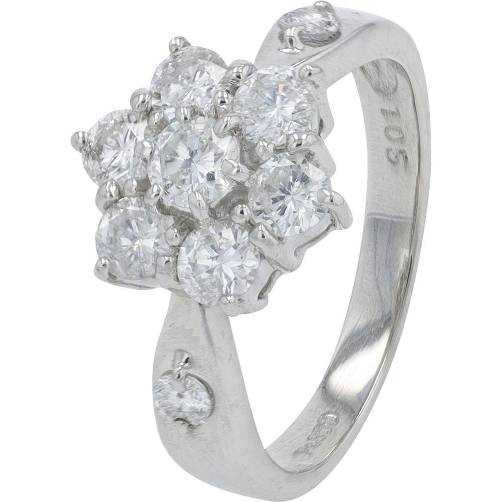 Platinum 1.05 Carat Total Weight Round Diamond Ring with Prong Set Diamonds