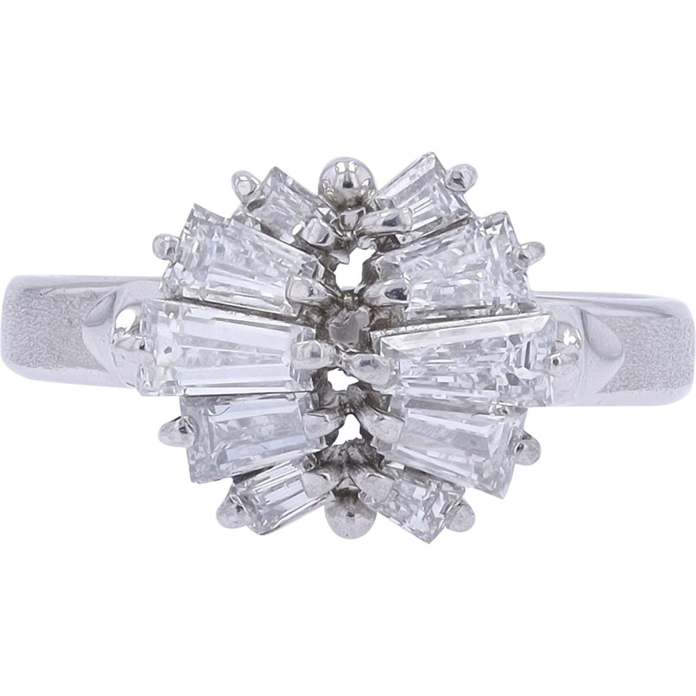 Platinum 1.06 Carat Baguette Diamond Cluster Ring with Geometric Flower Design