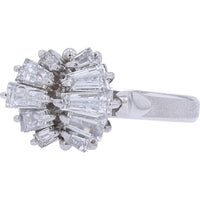 Platinum 1.06 Carat Baguette Diamond Cluster Ring with Geometric Flower Design