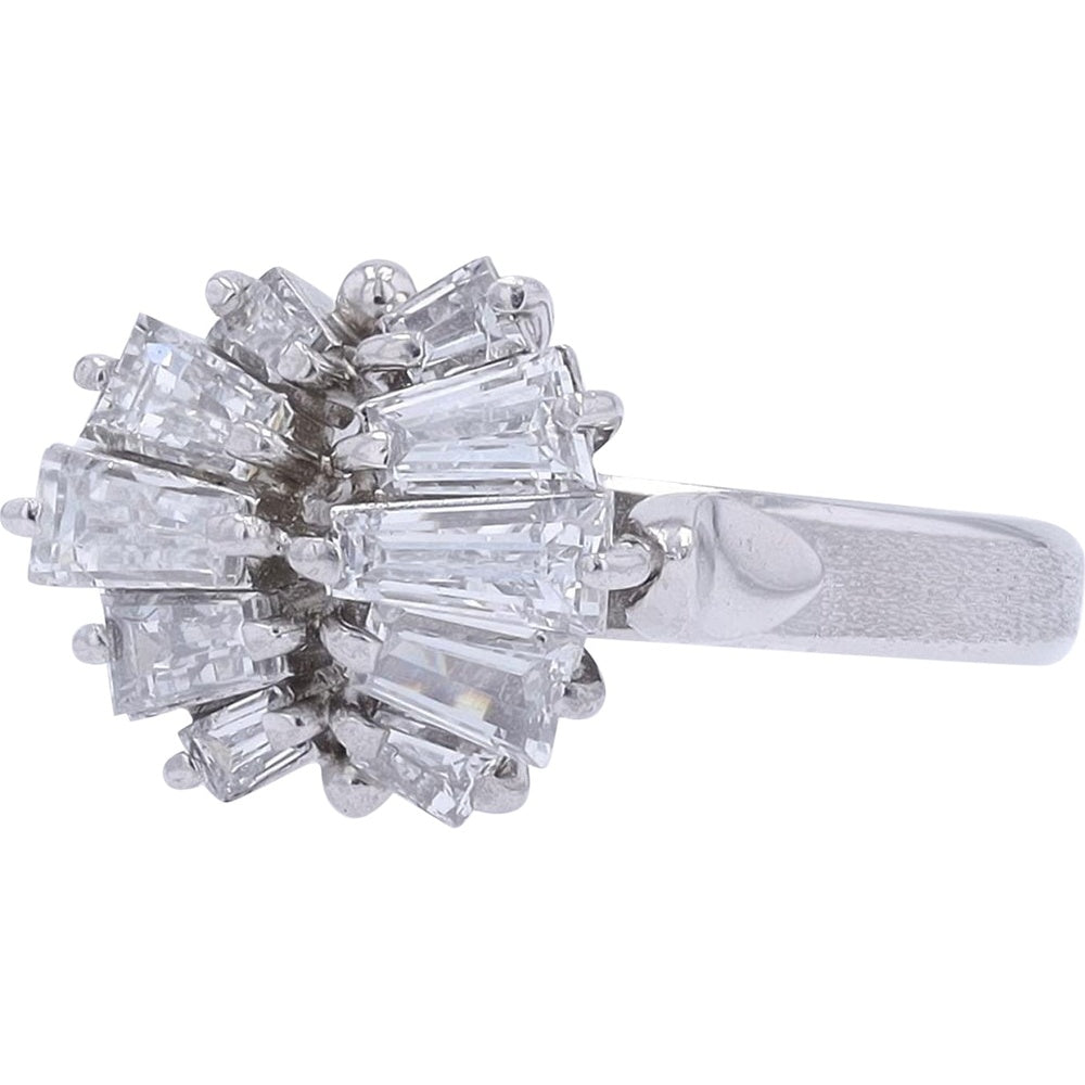 Platinum 1.06 Carat Baguette Diamond Cluster Ring with Geometric Flower Design