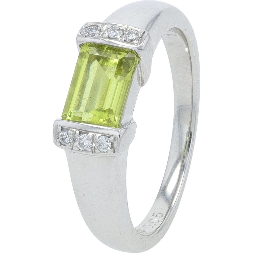 Platinum 1.06 Carat Emerald Cut Yellow Tourmaline Ring with 0.05 Carats Diamond Accents